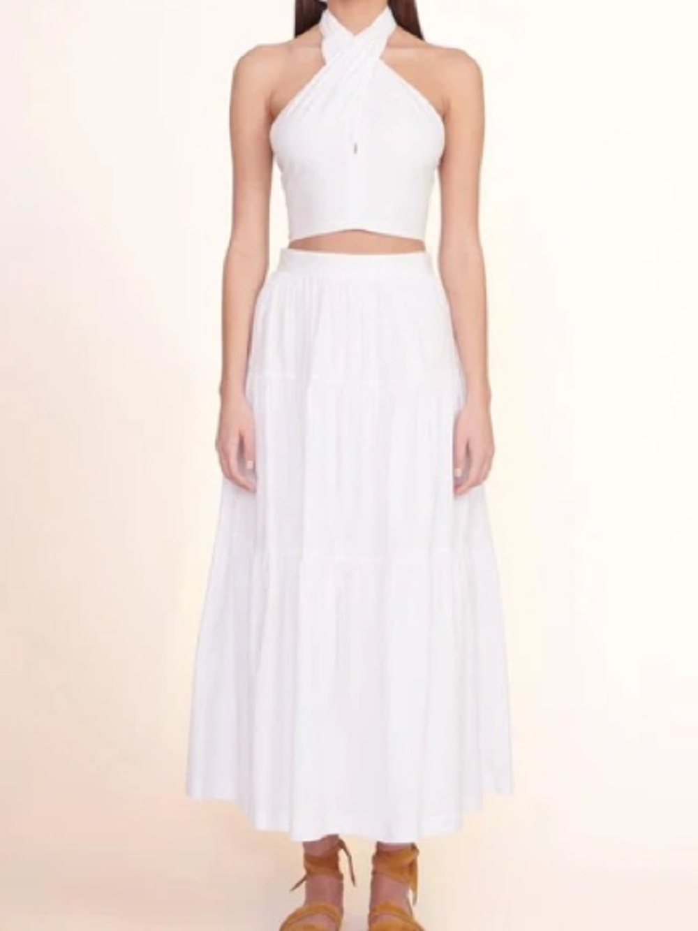 Staud Women's White Tiered Maxi Skirt - Lightweight Summer Style